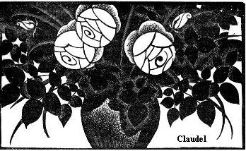 Gravure de Claudel. Vase de fleurs