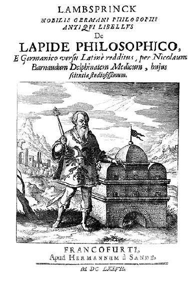 Page de titre de l'oeuvre de Lambsprinck : De lapide philosophico.