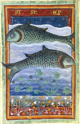 Les Poissons. Georgius Zothorus, Liberus astrologiae, Sicile,13° s. Coll. BNF.